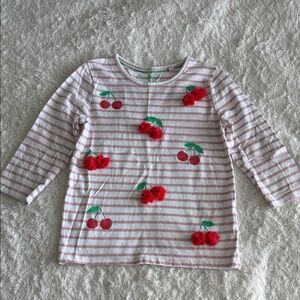 Mini Boden girls size 7 pink striped 3/4 sleeve cherry knot shirt spring summer